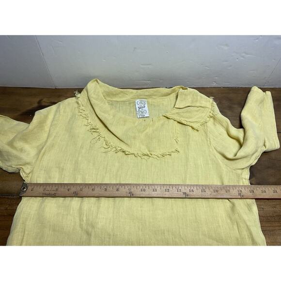 Match Point Yellow Linen Cowl Neck Pocket Tunic Top Womens Size Medium - Picture 7 of 10